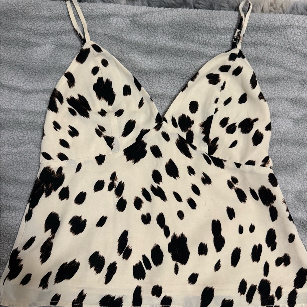 Abercrombie & Fitch Black and White Spotted V-Neck Cami
